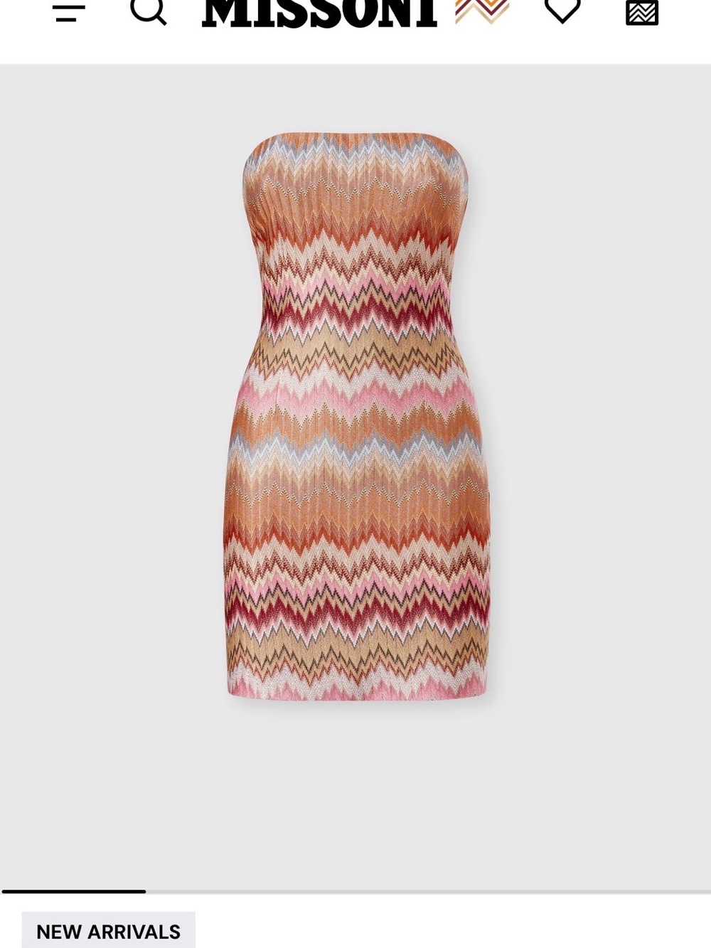 Missoni Strapless Zigzag Knit Mini Dress in Pink, Tan & Cream